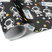 Papier Cadeau Astronaut et Motif spatial de fusée (Coin rond)