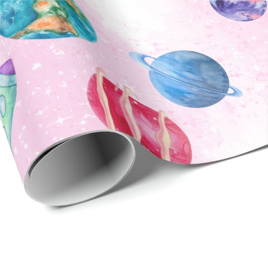 Papier Cadeau Astronaut fille Espace extra-atmosphérique Anniver (Coin rond)