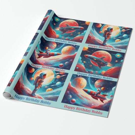Papier Cadeau Astronaut Rocket Planets Garçons Anniversaire colo (Déroulé)