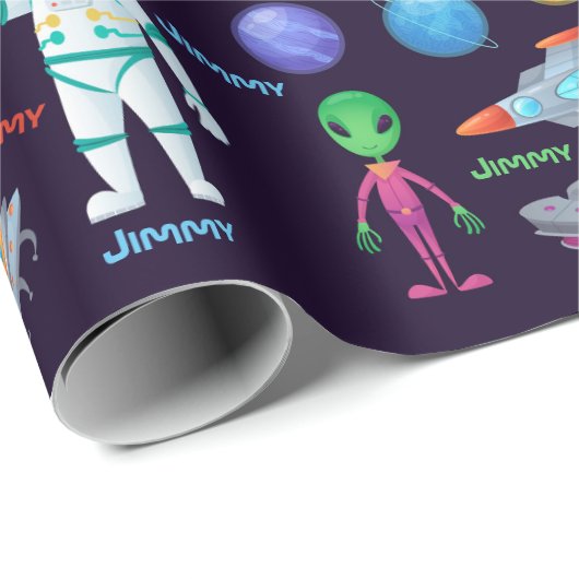 Papier Cadeau Astronaut vaisseau spatial Rocket Ajouter un nom A (Coin rond)