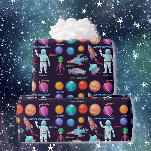 Papier Cadeau Astronaut vaisseau spatial Rocket Ajouter un nom A