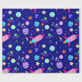 Papier Cadeau astronaute chat vaisseau spatial galaxie (Plat)