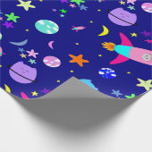 Papier Cadeau astronaute chat vaisseau spatial galaxie (Coin)