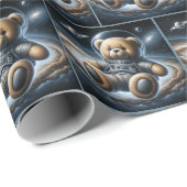 Papier Cadeau Astronaute De L'Ours Teddy Dans L'Espace (Coin rond)
