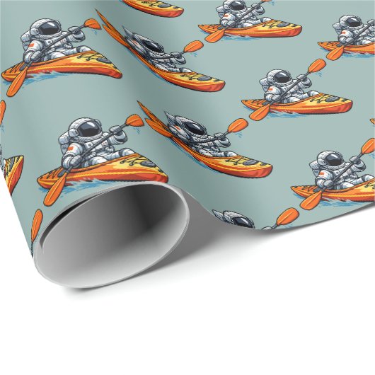 Papier Cadeau . Astronaute en kayak (Coin rond)