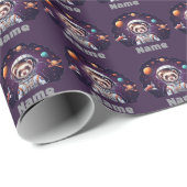 Papier Cadeau Astronaute Furet Mignon dans l'Espace (Coin rond)