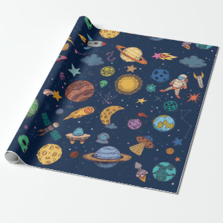 Papier Cadeau Astronauts Planètes de l'espace, retour à l'école