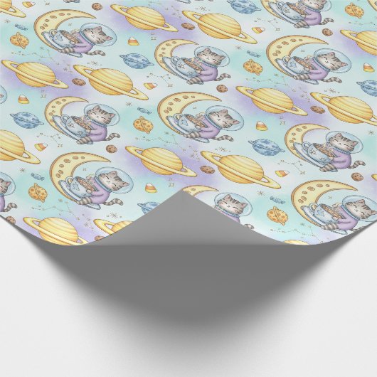 Papier Cadeau Astronome de chat célébrant depuis l'espace (Coin)