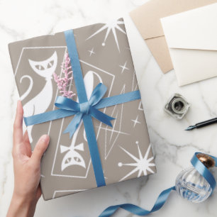 Papier Cadeau Atomique Star Cat MidCentury Moderne MCM de Noël