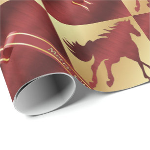 Papier Cadeau Atterrisseur de Joyeux Noël de cheval d'or et de