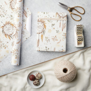 Papier Cadeau Attrape-rêves Plumes Anniversaire