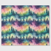 Papier Cadeau Aurora Borealis Pastel Pines Lumières Nord (Plat)