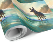 Papier Cadeau Australian Kelpie Beach Surf Paining (Coin rond)