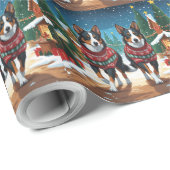 Papier Cadeau Australian Kelpie Dogs Christmas Snow Holiday (Coin rond)