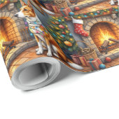 Papier Cadeau Australian Kelpie Fireplace with Christmas Lights (Coin rond)