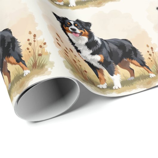 Papier Cadeau Australian Shepherd Black Tricolor Aussie Dog (Coin rond)