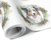 Papier Cadeau Australian Shepherd Christmas Wreath Festive Pup (Coin rond)