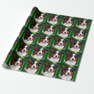 Papier Cadeau Australian Shepherd dog en tenue de St. Patrick's 