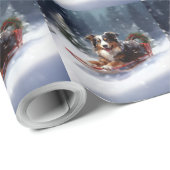 Papier Cadeau Australian Shepherd hiver neige de Noël (Coin rond)