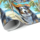 Papier Cadeau Australian Shepherd On Beach amoureux des chiens c (Coin rond)