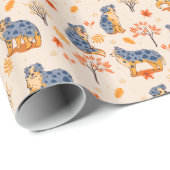 Papier Cadeau Australian Shepherd'automne quitte Bushes Motif (Coin rond)