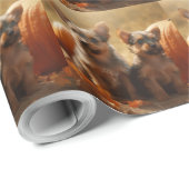 Papier Cadeau Australien Terrier Chiot Automne Citrouille de pla (Coin rond)