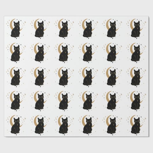 Papier Cadeau Autocollant de chat noir (Plat)