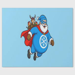 Papier Cadeau Autocollant de Noël du Père Noël Super-héros Bleu