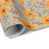 Papier Cadeau Automne Automne Floral Motif Sage Vert (Coin rond)
