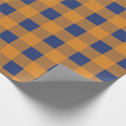 Papier Cadeau Automne Automne Orange Bleu Plaid Motif (Coin)