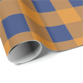 Papier Cadeau Automne Automne Orange Bleu Plaid Motif (Coin rond)