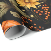 Papier Cadeau Automne avec tournesol, citrouille et boho Florals (Coin rond)
