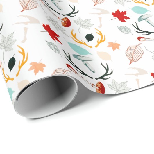 Papier Cadeau Automne Boho Feuilles Automne Forêt (Coin rond)