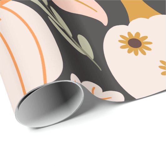 Papier Cadeau Automne Citrouille Fantôme Squelette Papier d'enve (Coin rond)