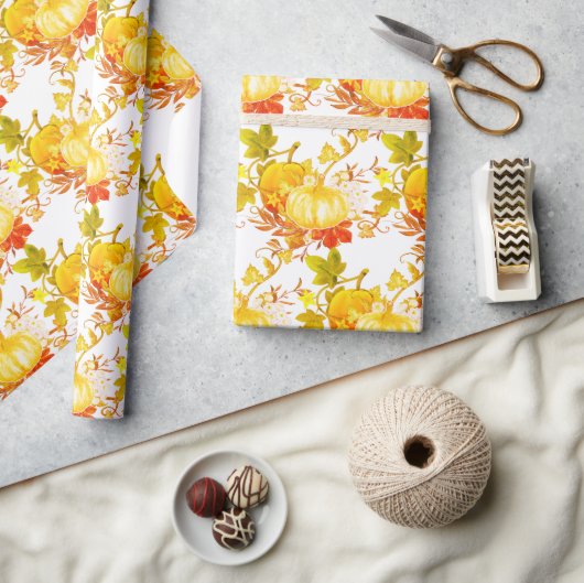 Papier Cadeau Automne Citrouille saisonnier Motif embarcation ou (Artisanat)