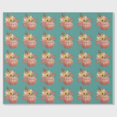 Papier Cadeau Automne citrouille terre cuite fleurie orange et t (Plat)