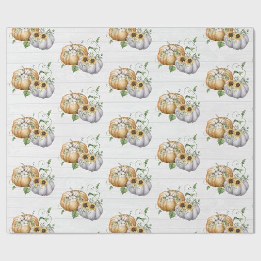 Papier Cadeau Automne Citrouille Tournesol Motif de récolte (Plat)
