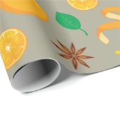 Papier Cadeau Automne Etoile Anise, Oranges Simples Thanksgiving (Coin rond)