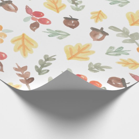 Papier Cadeau Automne Feuilles Acorns Automne Motif Aquarelle (Coin)