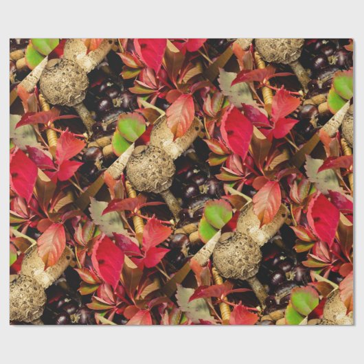 Papier Cadeau Automne Feuilles automnales, châtaignes champignon (Plat)