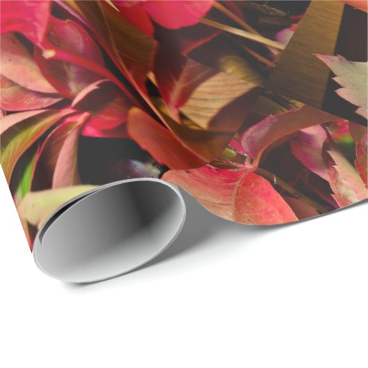 Papier Cadeau Automne Feuilles automnales, châtaignes champignon (Coin rond)