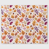 Papier Cadeau Automne - Feuilles d'automne et Motif d'Acorns (Plat)