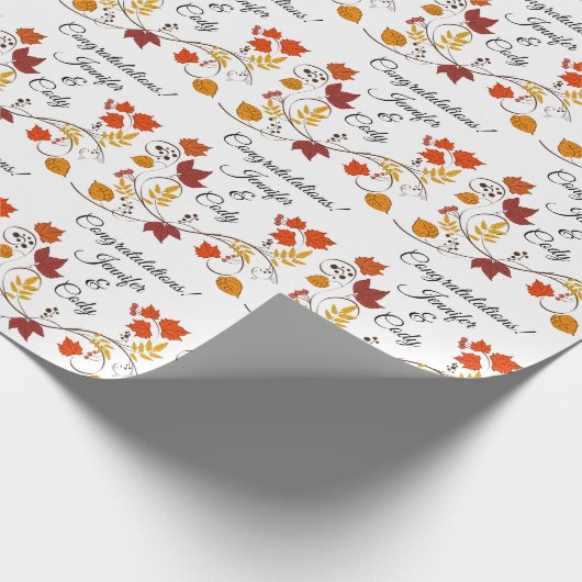 Papier Cadeau Automne Feuilles Personnaliser les noms Mariage Ca (Coin)