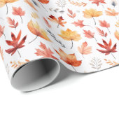 Papier Cadeau Automne Feuilles Terracotta Brown Boho Motif (Coin rond)