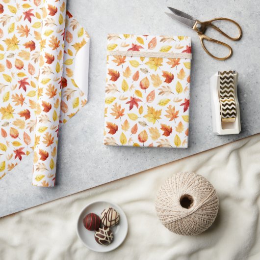Papier Cadeau Automne Feuilles Terracotta Brown Boho Motif (Artisanat)