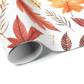 Papier Cadeau Automne Feuilles Terracotta Brown Boho Motif (Coin rond)