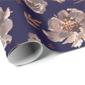 Papier Cadeau Automne Moody Flowers Automne aquarelle bleu Motif (Coin rond)