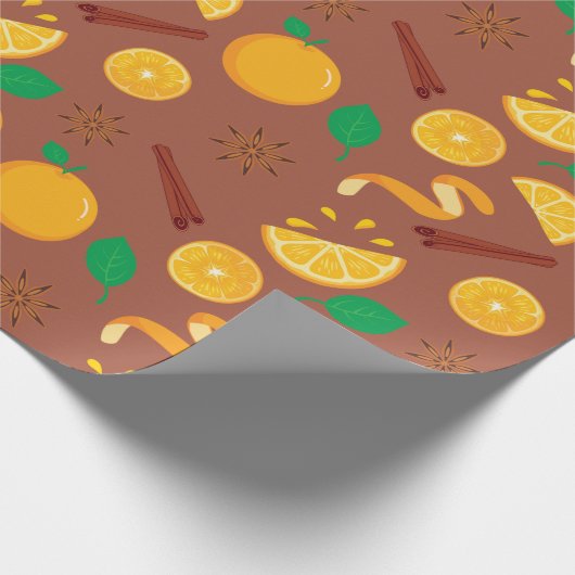 Papier Cadeau Automne Oranges, Star Anise et Cinnamon sans joint (Coin)