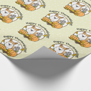 Papier Cadeau Automne Pembroke Welsh Corgi (rouge 1) Citrouille