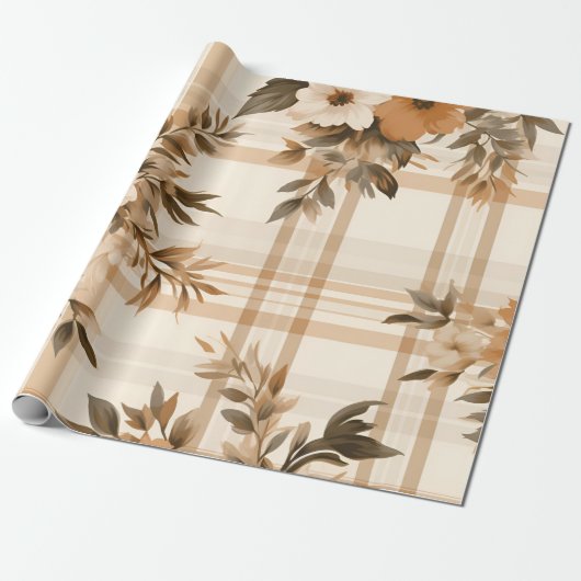 Papier Cadeau Automne Plaid Confortable Automne Design Motif (Déroulé)